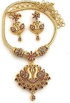 SasitrendsOne Gram Gold Plated Traditional Peacock Designer Short Jewellery Set with Earrings for Women and Girls