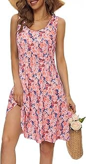 STYLEWORD Women's Summer Dress Casual Sleeveless Scoop Neck A-Line Tank Midi Sundress