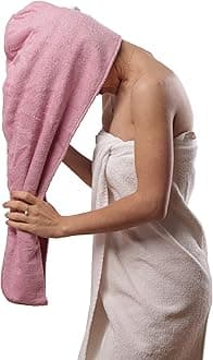 Extra Large Waffle Cotton Hair Towel Wrap - 30 inches Long, 400 GSM, Ultra Absorbent, Quick Dry Hair Turban for Women, Ideal for Long and Curly Hair, Perfect for Plopping (Hippie Pink)