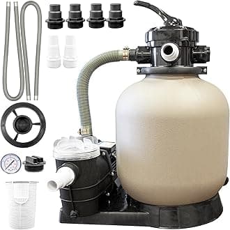 Swimline HYDROTOOLS 19 Inch Sand Filter Combo Set with Stand & Multi Port Valve | 0.9 THP DOE Complaint Pump 4500 GPH | Up to 19000 Gallons | 175 Pound Sand Capacity