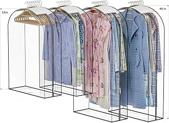 Upgraded Thickened Clear Garment Bags for Hanging Clothes 4 Packs, 10“ Gusseted Clothes Hanging Storage Bags for Closet, Shirts, Coats, Dresses (32 & 40 inch)