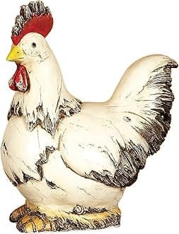 Deco 79Polystone Rooster Garden Sculpture, 11" x 5" x 12", White