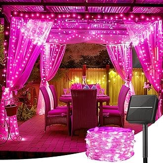 Brightown Solar String Lights, 2 Packs Total 66Ft 200 LED Solar Fairy Lights with 8 Modes, Waterproof Solar Lights for Outside Patio Yard Tree Wedding Christmas(Pink)