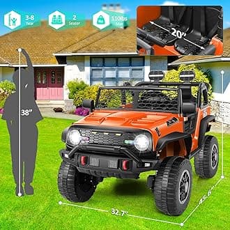 Hikole 24V Electric Car for Kids, 4 * 100W Power Motors, 4×4, 5Mph, Ride on Toys with Parental Remote, Pedal Accelerate, 3 Speeds, Modern Car, Multi-Functions Dashboard, Shovel, Bluetooth, Orange