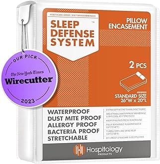 Hospitology Sleep Defense System Waterproof/Dust Mite Proof Pillow Encasement, Set of 2, 20-Inch by 26-Inch, Standard