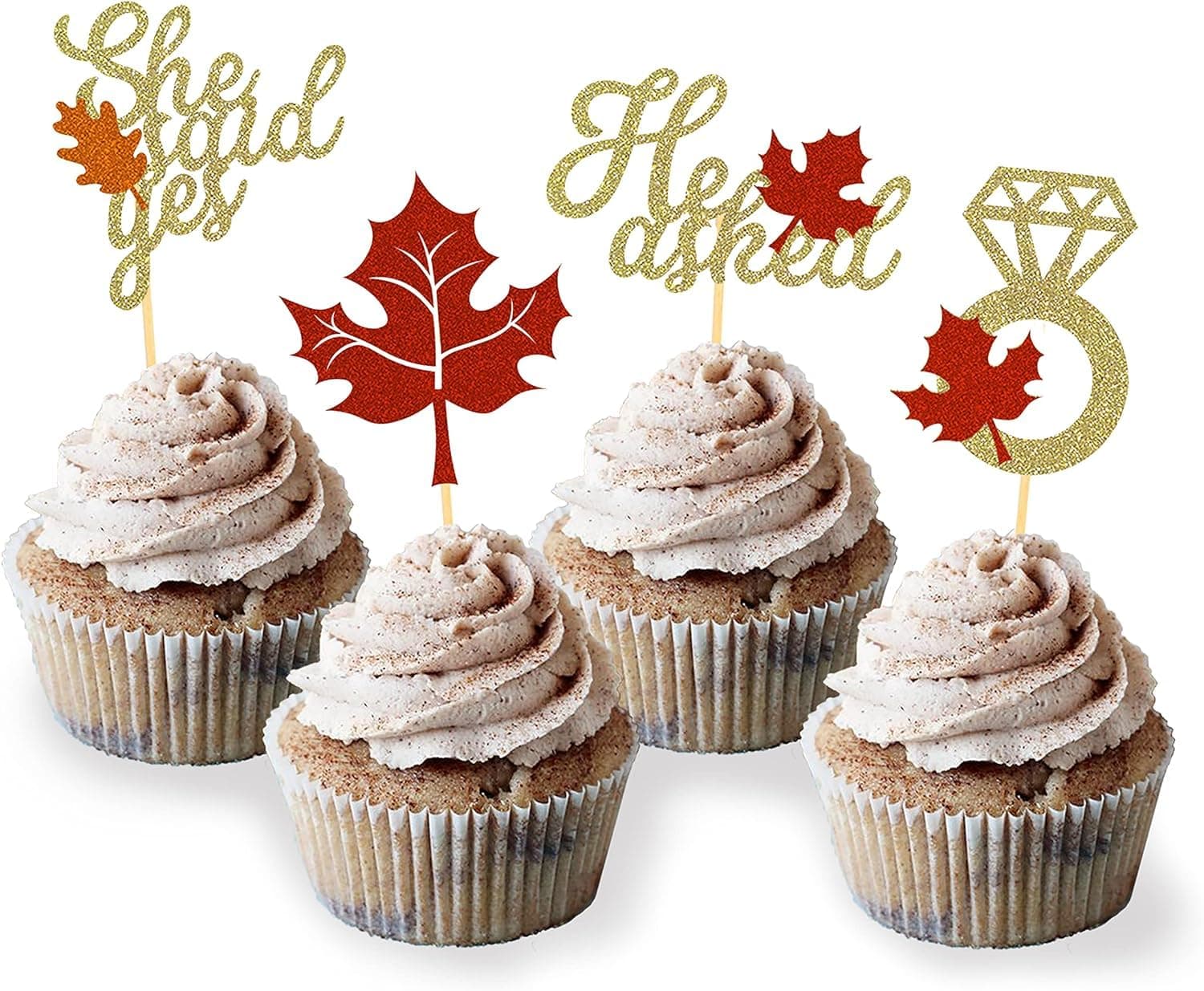 Confetti 24PCS Fall Engagement Theme Cupcake Topper | He Asked She Said Yes | Fall Theme Party Decorations | Bridal Shower Cupcake Picks | Wedding Anniversary Bridal Shower Party Decorations