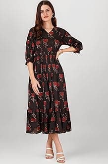 COTLAND Fashions Jaipuri Cotton Printed A-Line Flared Dress for Women