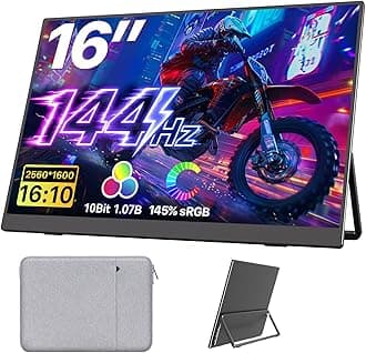 Upperizon Portable Monitor 16 inch 2K QHD 2560X1600 145% sRGB 144 Hz HDR HDMI USB-C Travel Monitor for Laptop MacBook PC Surface PS5 Xbox, External Display with Kickstand & Speakers, VESA Compatible
