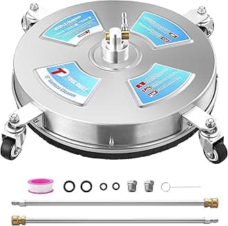 Tool Daily 17" Surface Cleaner for Pressure Washer, Stainless Steel Driveway Power Washer Attachment with 4 Wheels, 2 Extension Wands, 4000 PSI