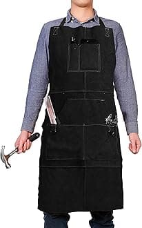 QeeLink Leather Welding Work Apron with 6 Tool Pockets, Heat & Flame Resistant Apron, 24" x 36", Adjustable M to XXXL