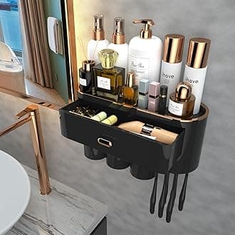 iHave 3 Cup Toothbrush Holder Wall Mounted - Black Modern Bathroom Accessory for Cosmetics & Bathroom Organizers