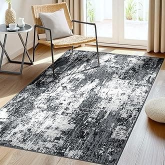 Washable Area Rugs 3'x5' Non-Slip Modern Abstract Soft for Living Room Entryway Bedroom Nursery, Print Pattern, Black Navy Blue Gray
