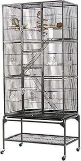 Yaheetech 69-Inch Extra Large Bird Cage Metal Parrot Cage for Mid-Sized Parrots Cockatiels Conures Parakeets Lovebirds Budgie Finch, Black