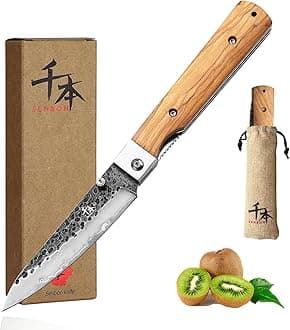 SENBON Forged 440A Stainless Steel sharp pocket folding peeling utility knife Natural Olive Handle Camping trip Outdoor Portable fruit knife