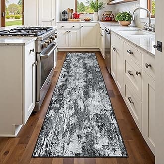 Washable Area Rugs 2'x10' Non-Slip Modern Abstract Soft for Living Room Entryway Bedroom Nursery, Print Pattern, Black Gray