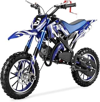 49CC Kids Gas Dirt Bike, 2-Stroke Gas Powered Motorcycle, Dual Disc Brakes, Front & Rear Shock, 10" Off-Road Tires, 28 MPH Top Speed, 132 LBS Max Load, Mini Dirtbike for Kids 8-14, Blue