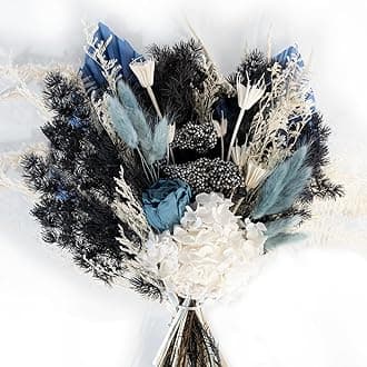Natural Dried Flower Bouquet, Real Flower Arrangements Preserved Mix Bouquet, Varieties for Vase, Floral Arrangement for Home Wedding Decor - Blue