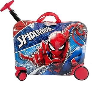 Spiderman Ride on Luggage for Kids, 18'' Suitcase with Seat for Kids, Cute Lightweight Travel Trolley