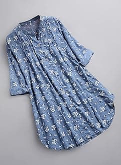 Women Cotton Linen Casual Solid Long Sleeve Shirt V Neck Blouse Button Down Tops with Pocket (L, A-Pink)