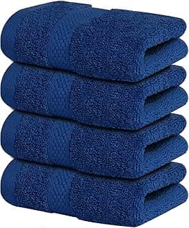 Infinitee Xclusives Premium 100% Cotton Wash Cloths for Showering - Pack of 4, (12x12) Inches - Highly Absorbent, Soft Face Towels, Washcloths Perfect for Bathroom, Hotel, Gym, Spa |Tranquil Navy|