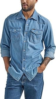 Wrangler Men's Iconic Denim Regular Fit Snap Shirt
