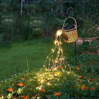 Solar Lights Outdoor Decorative, Metal Watering Can Lights Waterproof, Small Hanging Garden Decor Yard Outside Patio Lawn, Gifts for Mom Grandma Women Birthday(Warm White)