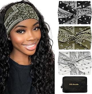 S&N Remille Wide Headbands for Women, Large Hairband, Elastic Non-Slip Headband Twist Knotted Accessories, Yoga Workout Vintage Hair 3 Pack (Colour-11)