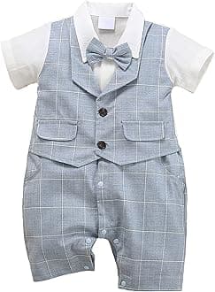 HMD Baby Boy Gentleman White Shirt Waistcoat Bowtie Tuxedo Onesie Jumpsuit Overall Romper