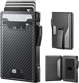 Smart Wallet for Men: Metal Rfid Blocking Card Case, Ultra-Slim Bifold Wallet, Magnetic Card Holder, 9-13 Cards Capacitiy, Smart Popup Wallet for Men with Money Clip - Carbon Fiber