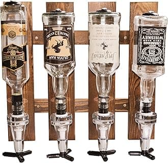 Gesonlinka 4-Bottle Wall Mounted Liquor Dispenser, Wooden Wall Shelf for Home Bar, Glass Drink Dispenser for Parties