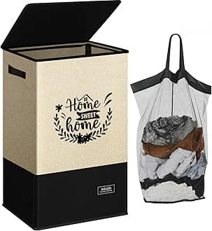 SOLEDI Laundry Basket Hamper with Lid Washing Basket for Laundry with Removable Laundry Bag, Embroidery Design 90L Large Foldable Laundry Hamper for Bedroom, Bathroom, Dorm, Laundry Room - Khaki