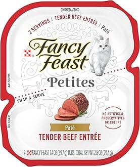 PURINA Fancy Feast Gourmet Pate Wet Cat Food, Petites Tender Beef Entree - (12) 2.8 oz. tubs