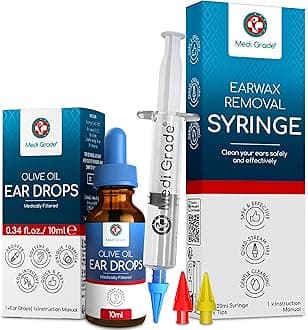 Spray - set with olive oil spray and 3 x soft quad-stream tips - reusable earwax remover - ear cleaning at home off - ear wax removal and better listening