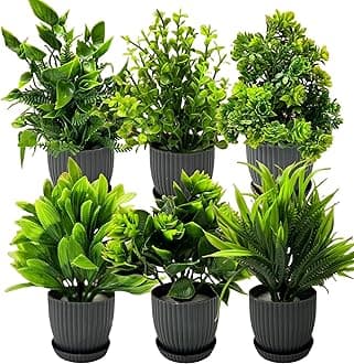 Dekorly Artificial Potted Plants, Artificial Plastic Eucalyptus Plants Small Indoor Potted Houseplants, Small Faux Plants for Home Decor Bathroom Office Farmhouse (Black-TrayPot)