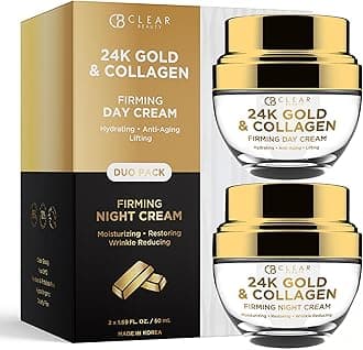 Clear Beauty 24K Gold & Collagen Face Moisturizer - Dermatologist Tested, Anti Aging, Korean Skin Care - Hydrates, Firms, Smooths For Youthful Skin - Vegan, Clean Beauty - Duo Pack