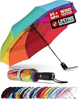 Windproof Travel Umbrellas for Rain - Easy Auto Open Close, Durable & Compact Umbrella, Strong Fiberglass Frame, Waterproof Canopy - Backpack, Purse, Portable Umbrella for Travel