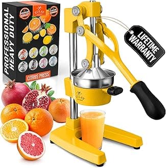 Zulay Kitchen Cast Iron Juicer - Easy-to-Clean Heavy-Duty Manual Juicer, Professional Citrus Juicer - Stainless Steel Lemon Squeezer - Manual Citrus Press & Orange Squeezer - Orange Juicer (Yellow)