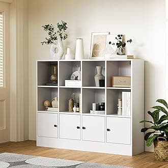 Anystyle White 12 Cube Bookshelf, 3-Tier Bookcase Storage Cabinet with 4 Door...