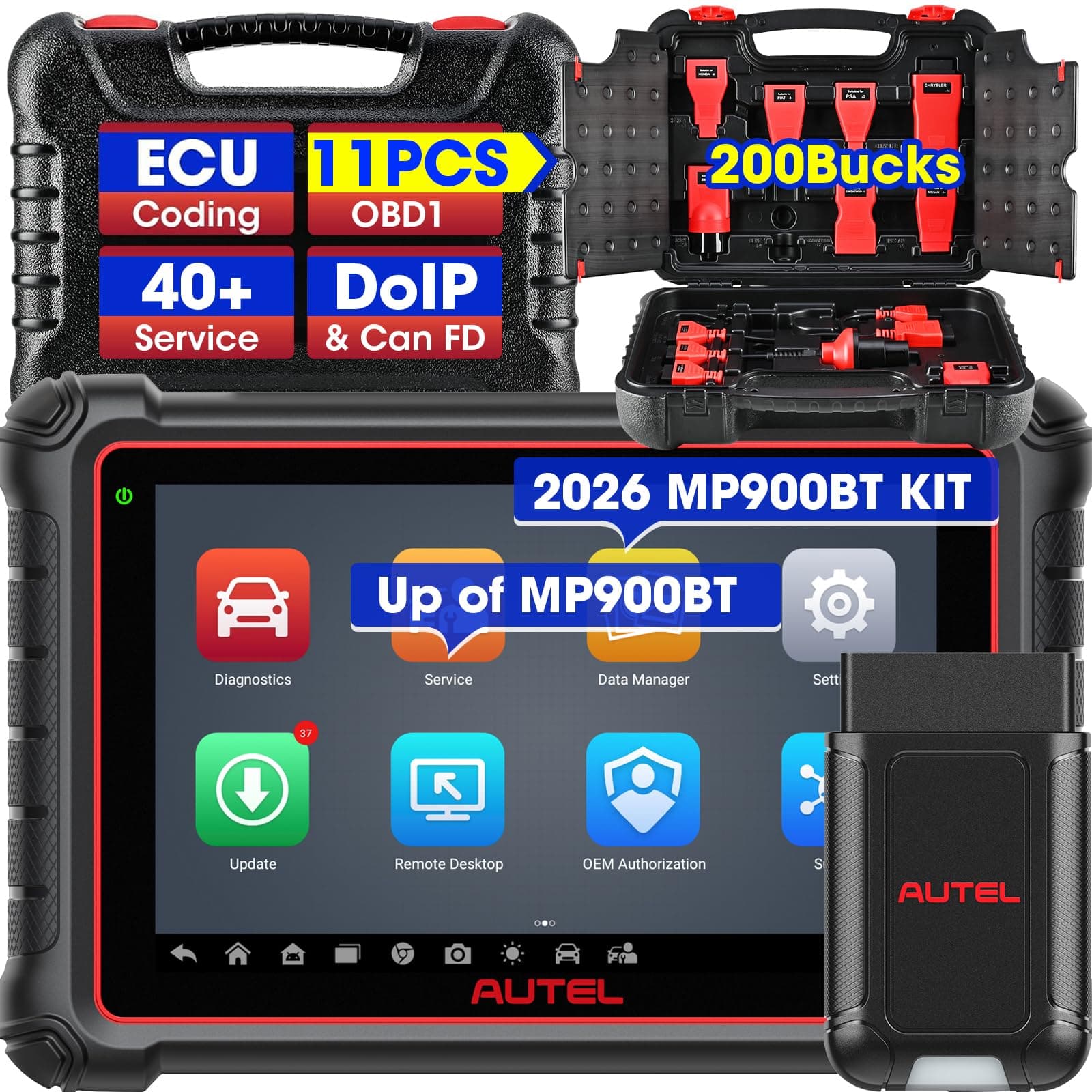 Autel Scanner MP900-BT KIT, Bidirectional Scan Tool with ECU Coding(Full OBD Kit), Same Function as MS906MAX MS906 PRO, Upgrade of MK808S MS906S MP900, 3000+ Active Tests, 40+ Services, CAN FD & DoIP