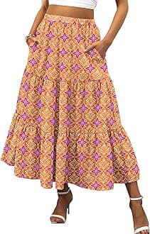 ANRABESS Women’s Summer Boho Flowy Swing Tiered A-Line Maxi Skirt 2026 Fashion Trendy Elastic Waist Pleated Long Beach Dress