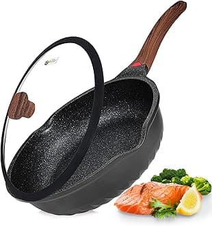 Nonstick Deep Frying Pan Saute Pan with Lid, 12in/5.5Qt Fry Pan, German 3C+ Ceramic Coating Technology, Heat Indicator, Induction Compatible