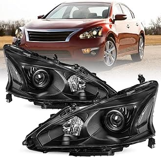 TUSDAR Headlight Assembly Compatible with 2013 2014 2015 Nissan Altima 4-Door Sedan Halogen Replacement 13 14 15 Altima 4Dr Headlamps Black Housing Clear Reflector Driver & Passenger Side