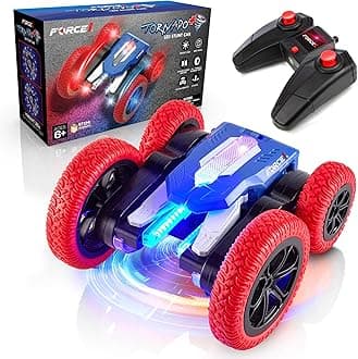 Force1 Tornado+ LED Remote Control Car for Kids- Double Sided Fast RC Crawler, 4WD Off-Road Stunt Car 360 Flips, All Terrain Tires, LED Rechargeable Toy Car Battery, 2.4GHz Remote, Interactive Display