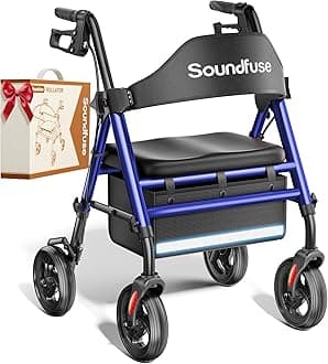 Walkers for Seniors with seat, Foldable Rollator Walker with Double Support Bar, 16" Extra Wide Ergonomic Arc Seat, 8" All Terrain Wheels, 350lb, Dual Height Adjustable, and Storage Bag