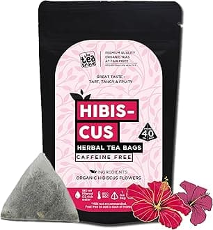 Organic Hibiscus Tea Leaves Bags - 40 Eco-Friendly Hibiscus Flower Tea Bags In Resealable Pouch - Caffeine Free | Pack Of 1, 60 Grams