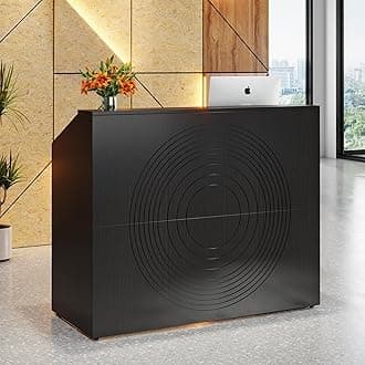 Tribesigns Reception Desk with Counter, Modern Front Desk Reception Room Table with Cable Grommet, 47 inch Retail Counter for Checkout, Lobby, Beauty Salon, Home Office Desk, Black