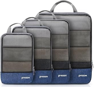 Prezon Compression Packing Cubes, Luggage Organiser Set, Extensible Suitcase Organiser, Packing Organisers for Suitcases, Packing Cubes for Travel or Home Storage