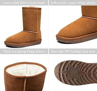 Vepose Women's Winter Snow Boots Warm Fur Mid Calf Tall Suede Fuzzy Slip on Shoes