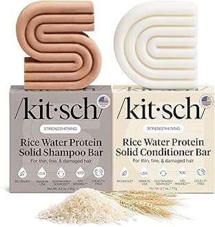 Rice Bar Shampoo and Conditioner Bar for Hair Growth Rice Shampoo Bar & Conditioner Bar for Strengthening, Cleansing & Moisturising Vegan Rice Water Shampoo Bar & Conditioner Soap, 2pc Set