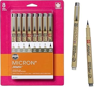 SAKURA Pigma Micron Fineliner Pens - Archival Gray Ink Pens - Pens for Writing, Drawing, or Journaling - Mix Point Sizes - 8 Pack